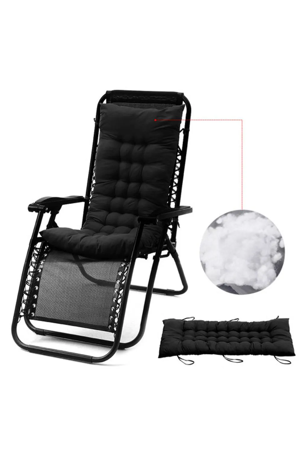 Garden Sanctuary 48x125cm Beach Lounge Seat Cushion Office Sofa Chair Cushion Rocking Chair Pad in Black