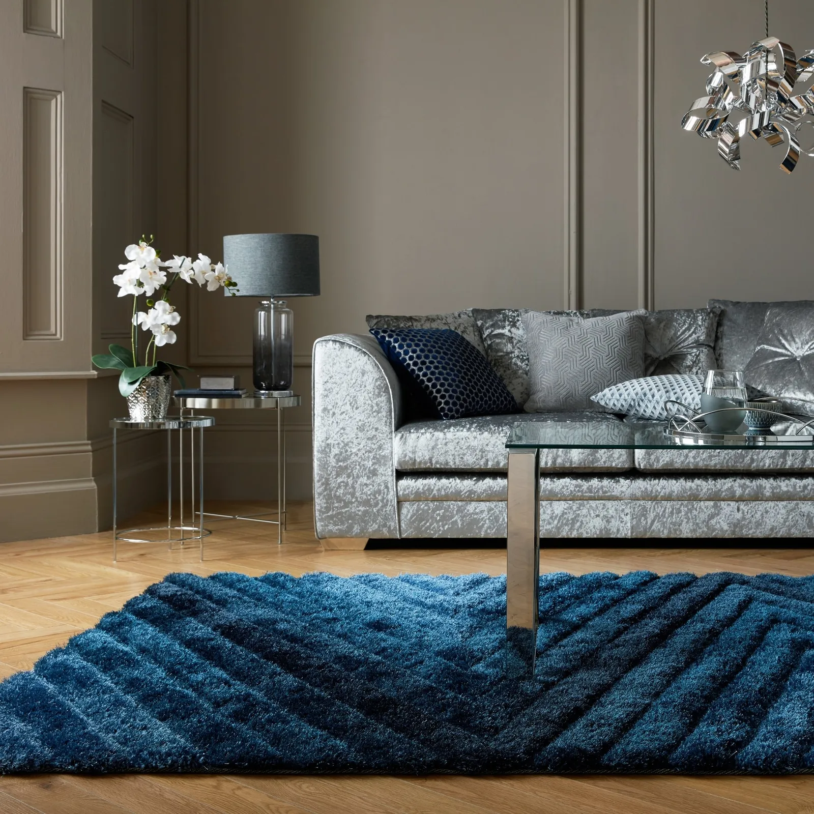 Carved Ombre Rug Navy Blue