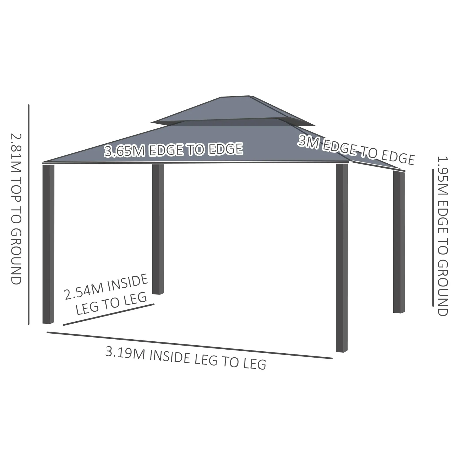 OUTSUNNY 3 x 3.7m Aluminium Outdoor Hardtop Gazebo Canopy 2-Tier Roof in Dark Grey 3