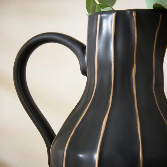 Black & Brown Striped Ceramic Jug Vase 2