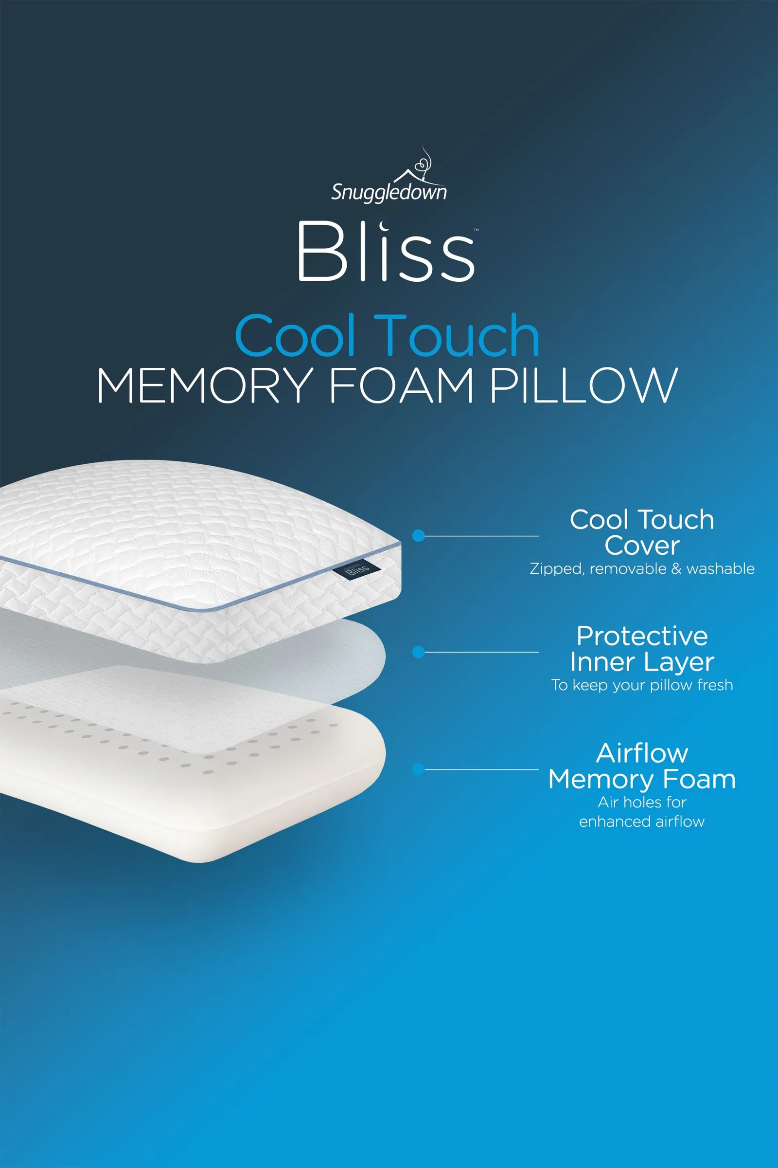 Snuggledown Single Bliss Cool Touch Memory Foam Deep Filled Side Sleeper Pillow in White 2