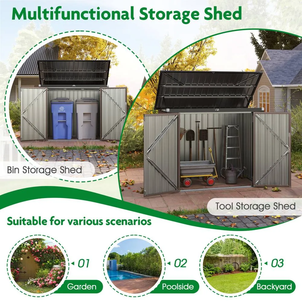 Costway Outdoor Trash Can Storage Shed Large Lockable Garden Shed-Grey in Brown 4