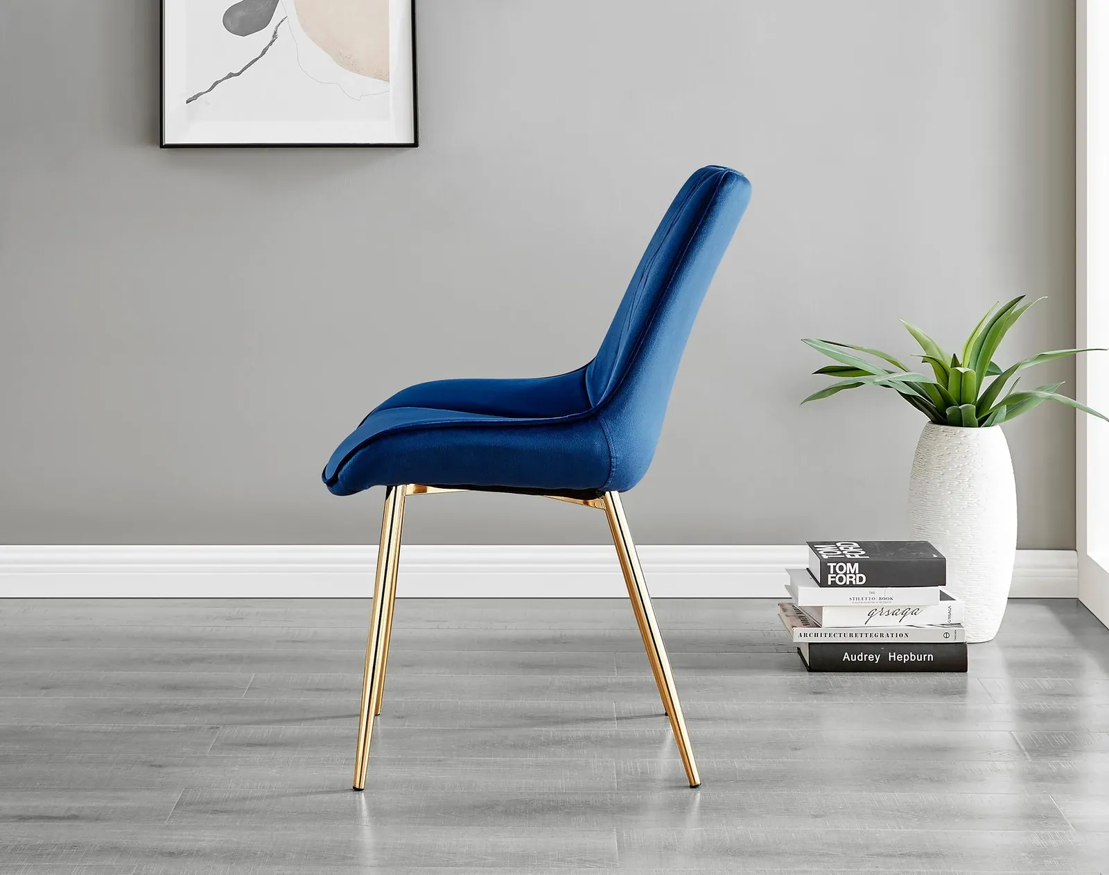 FurnitureboxUK Set of 2 Pesaro Luxury Soft Touch Diamond Pattern Velvet Dining Chairs With Gold Chrome Metal Legs in Navy 6
