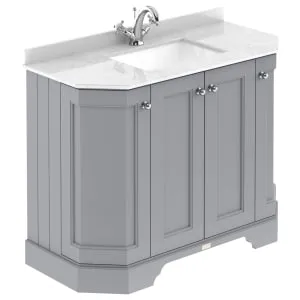 Bayswater Victrion Plummett Grey Angled Traditional Freestanding Vanity Unit & White Marble Top Basin - 1000mm