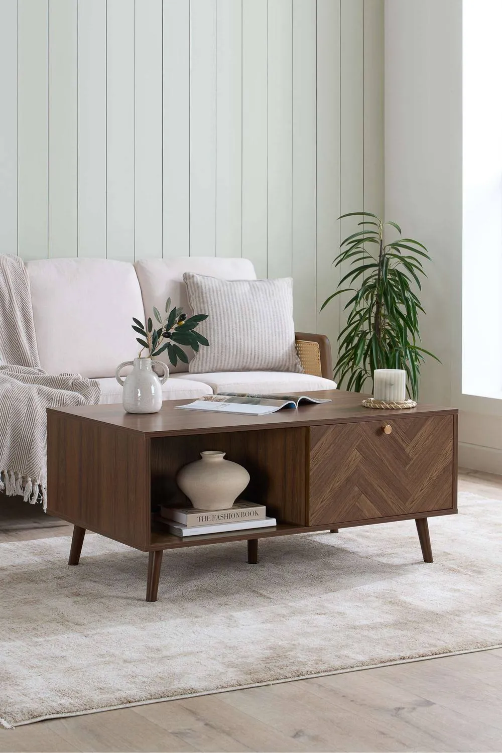 Birlea Herringford 1 Drawer Coffee Table with storage Walnut Parquet Design in Brown