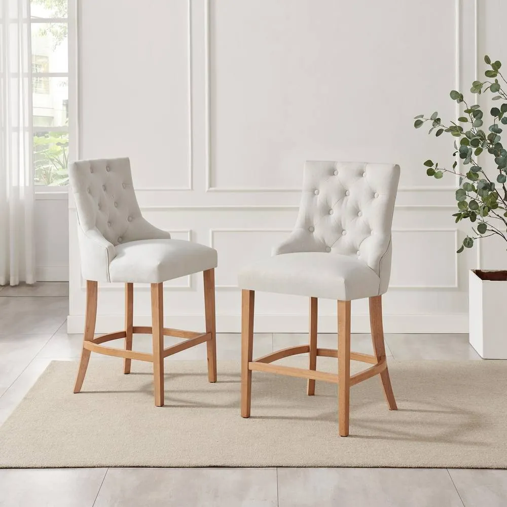 FurnitureboxUK 2x Belgravia Beige Fabric Bar Chairs Oak Effect Legs 2