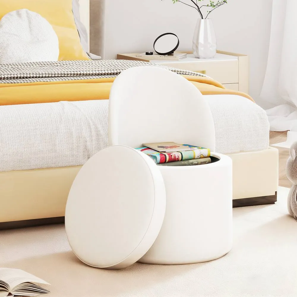 Costway 38 L Storage Ottoman Faux Velvet Vanity Stool with Backrest in White 3