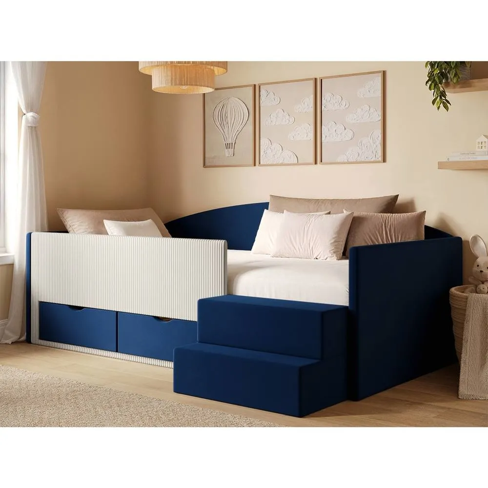 Flair Elisa Velvet Storage Low Sleeper Bed with Beige Cord in Blue 1
