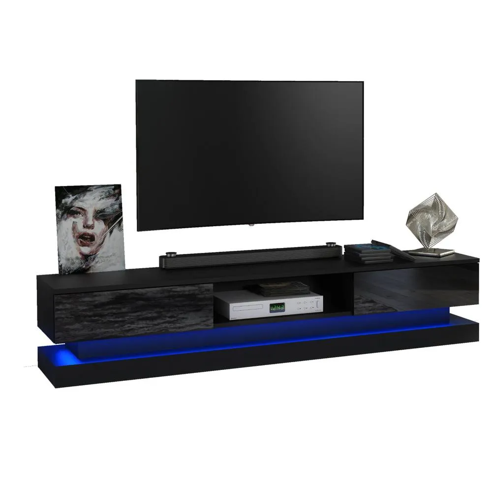 Creative Furniture Bloom TV Unit 180cm - Black with Gloss Doors & LED Lights 6
