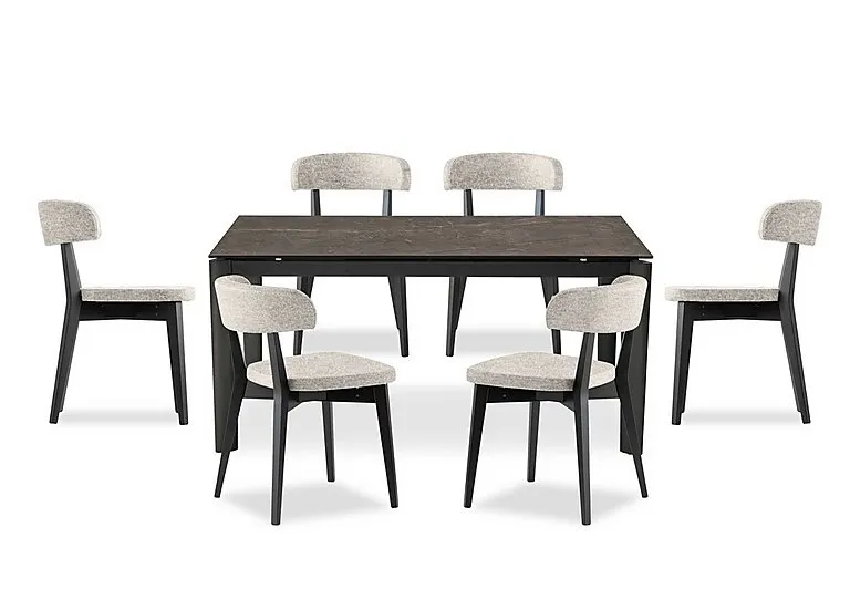 Rosa 130cm Small Extending Dining Table with Bronze Ceramic Top and Graphite Wooden Legs and 6 Siren Chairs