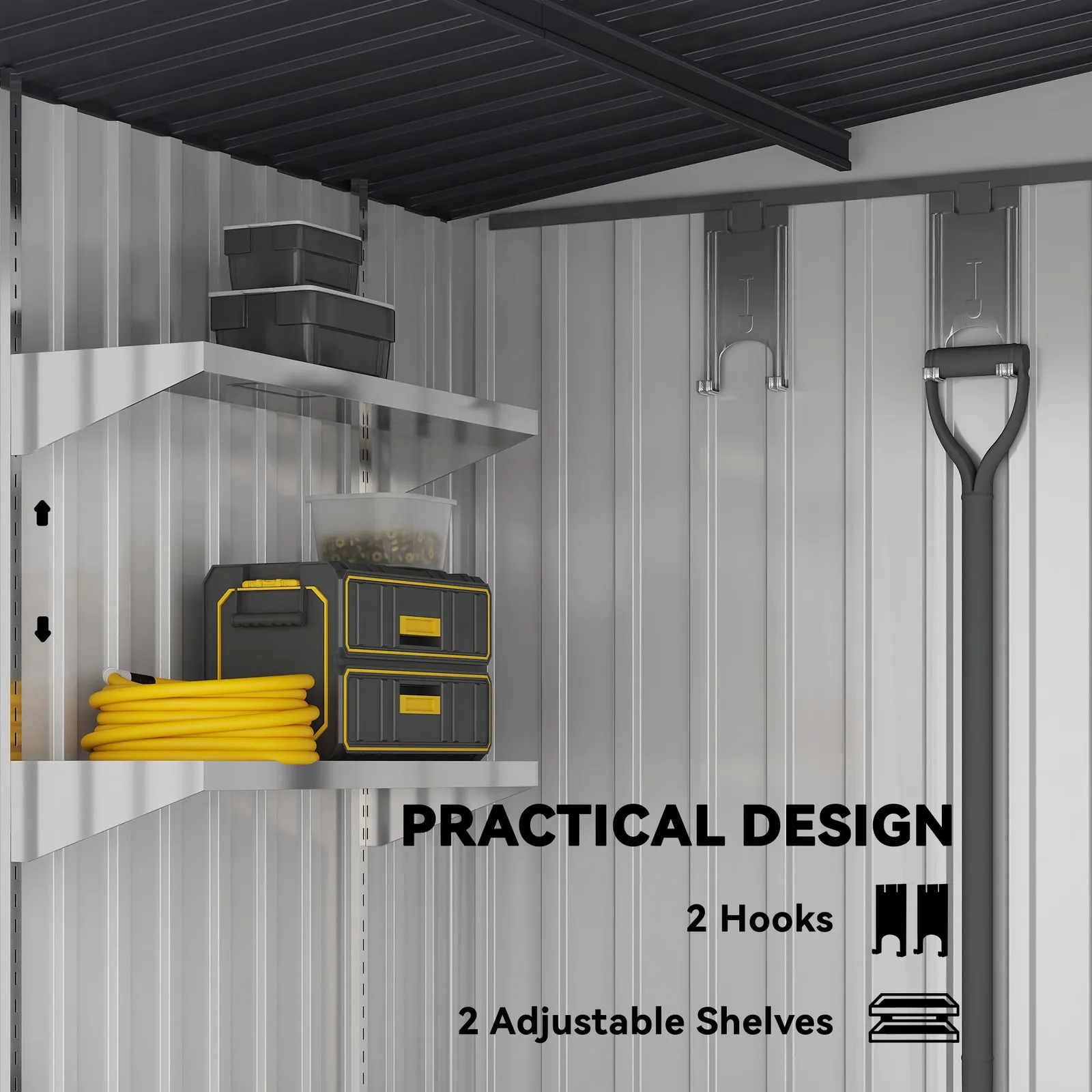 OUTSUNNY 7 x 5FT Garden Shed w/ Foundation Lean to Metal Tool Shed in White 5