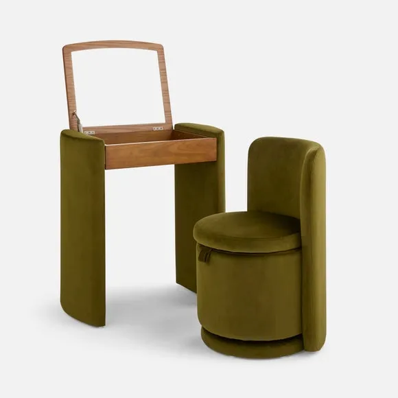 Frankie Velvet Compact Dressing Table Set with Mirror and Stool 6