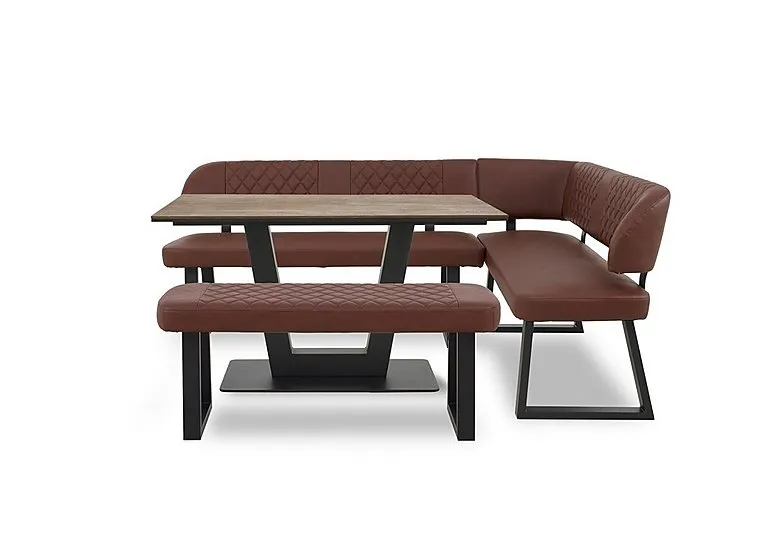 Venus Dining Table, Right Hand Facing Corner Bench and Low Bench - Tan