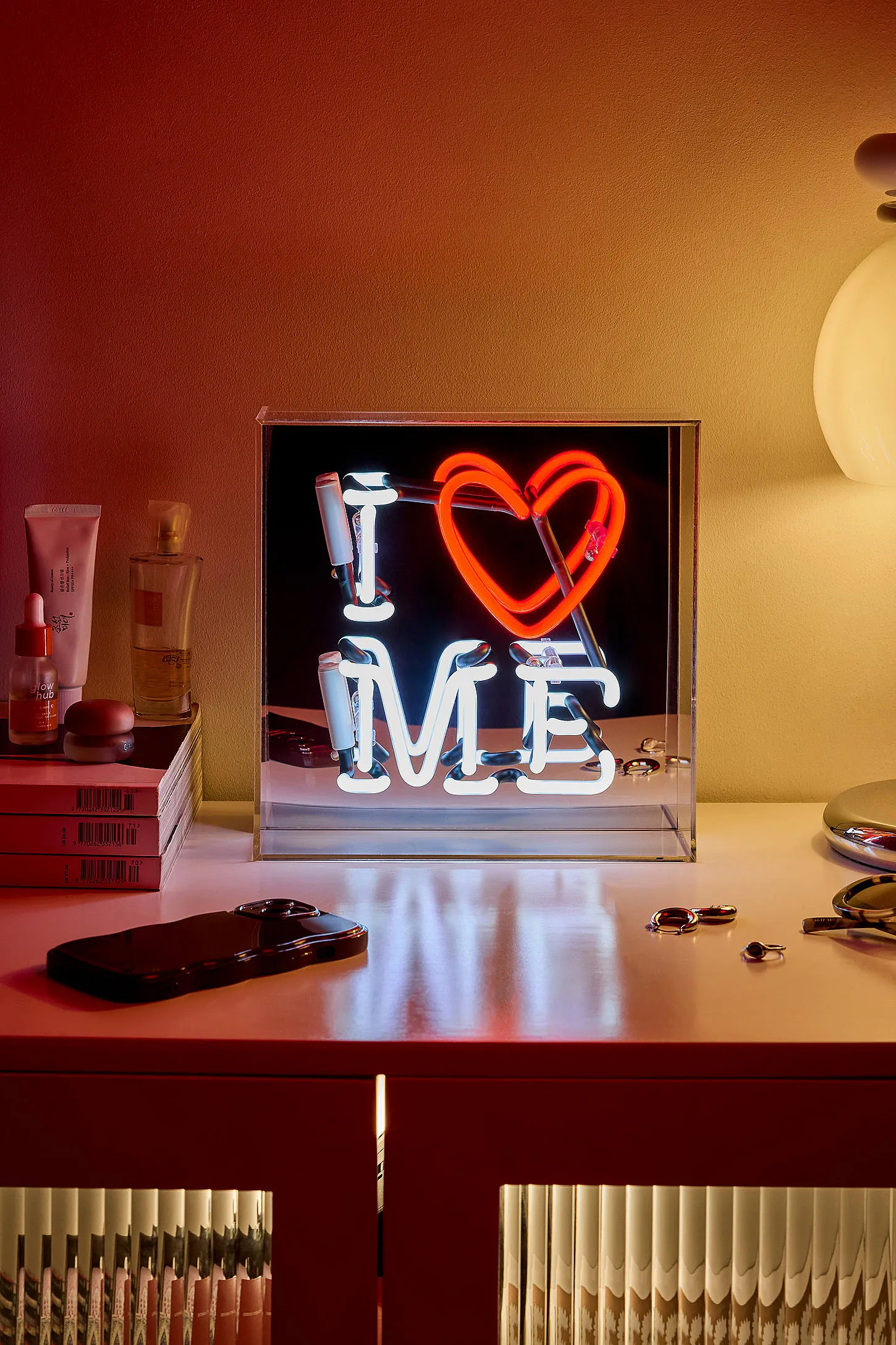 I Love Me Glass Neon Box Light - White