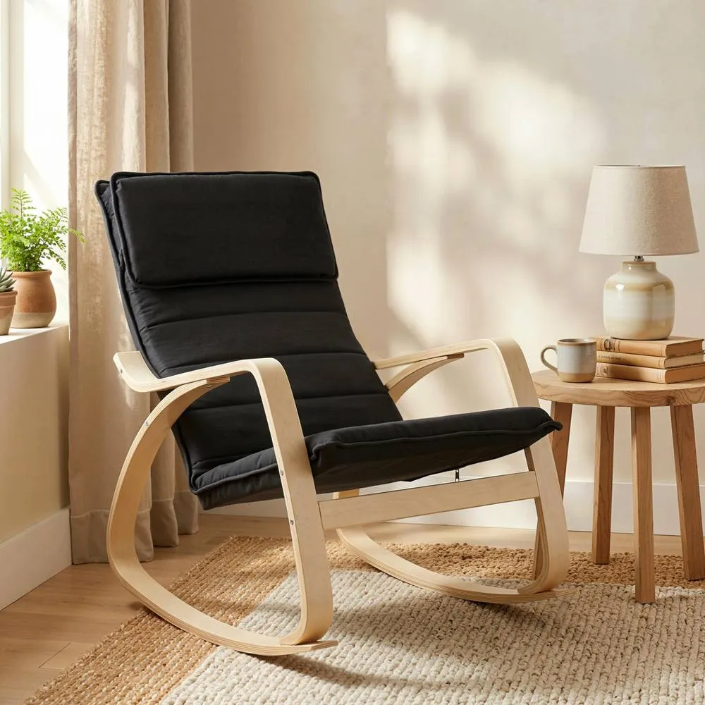 HOMCOM Comfortable Relax Rocking Chair with High Back, Black 2
