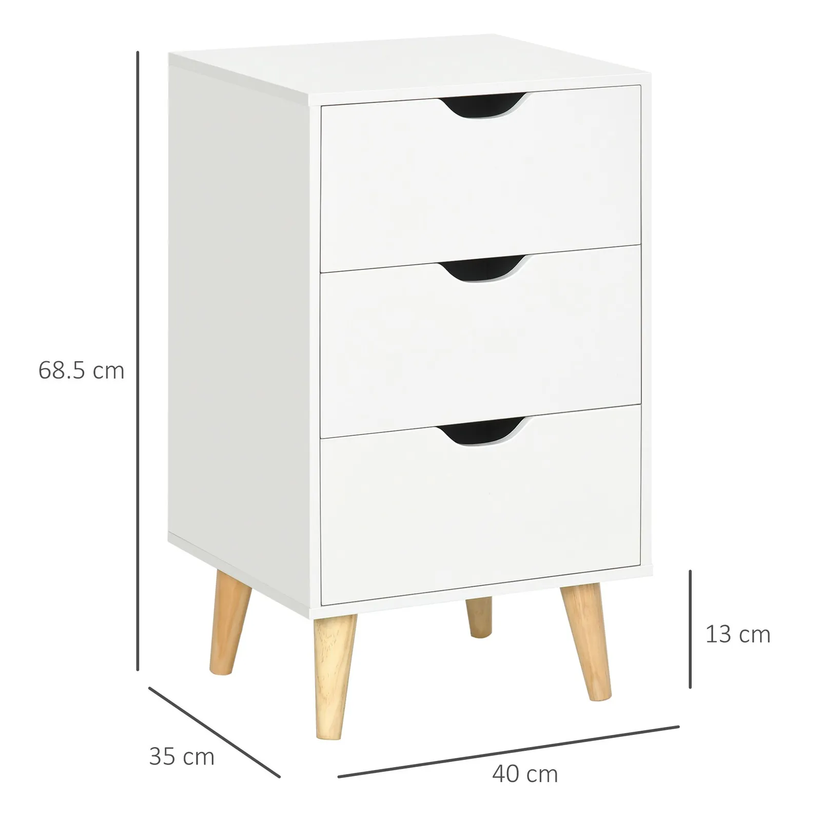 HOMCOM Chest of Drawers 3 Drawer Dresser Storage Cabinet Bedroom Living Room in White 3