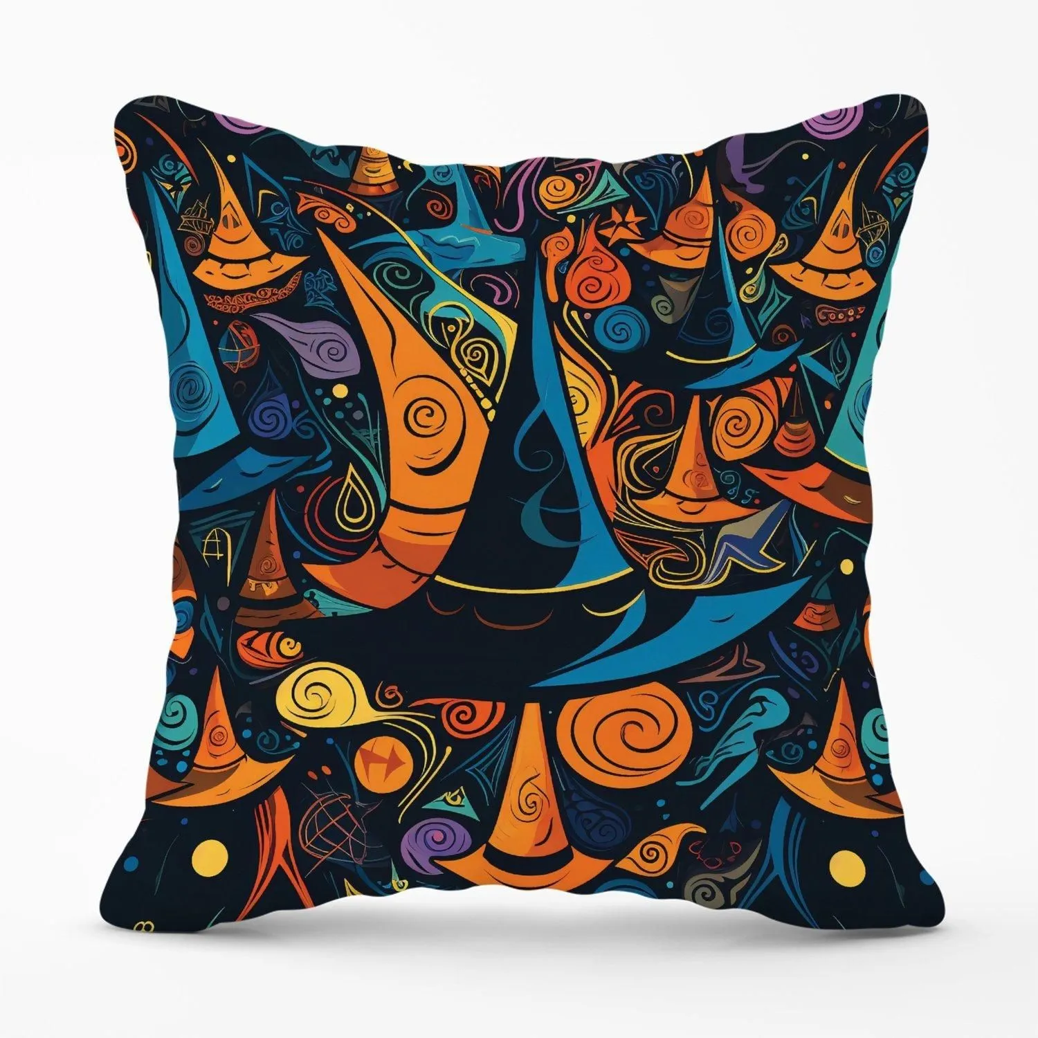 Warren Reed - Designer Imaginative Abstract Witches Hats Outdoor Cushion in Orange