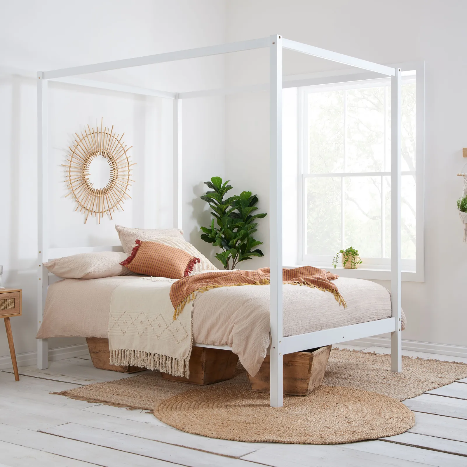 Birlea Four Poster Bed Frame Solid Wood 4 Poster Canopy Mercia in White
