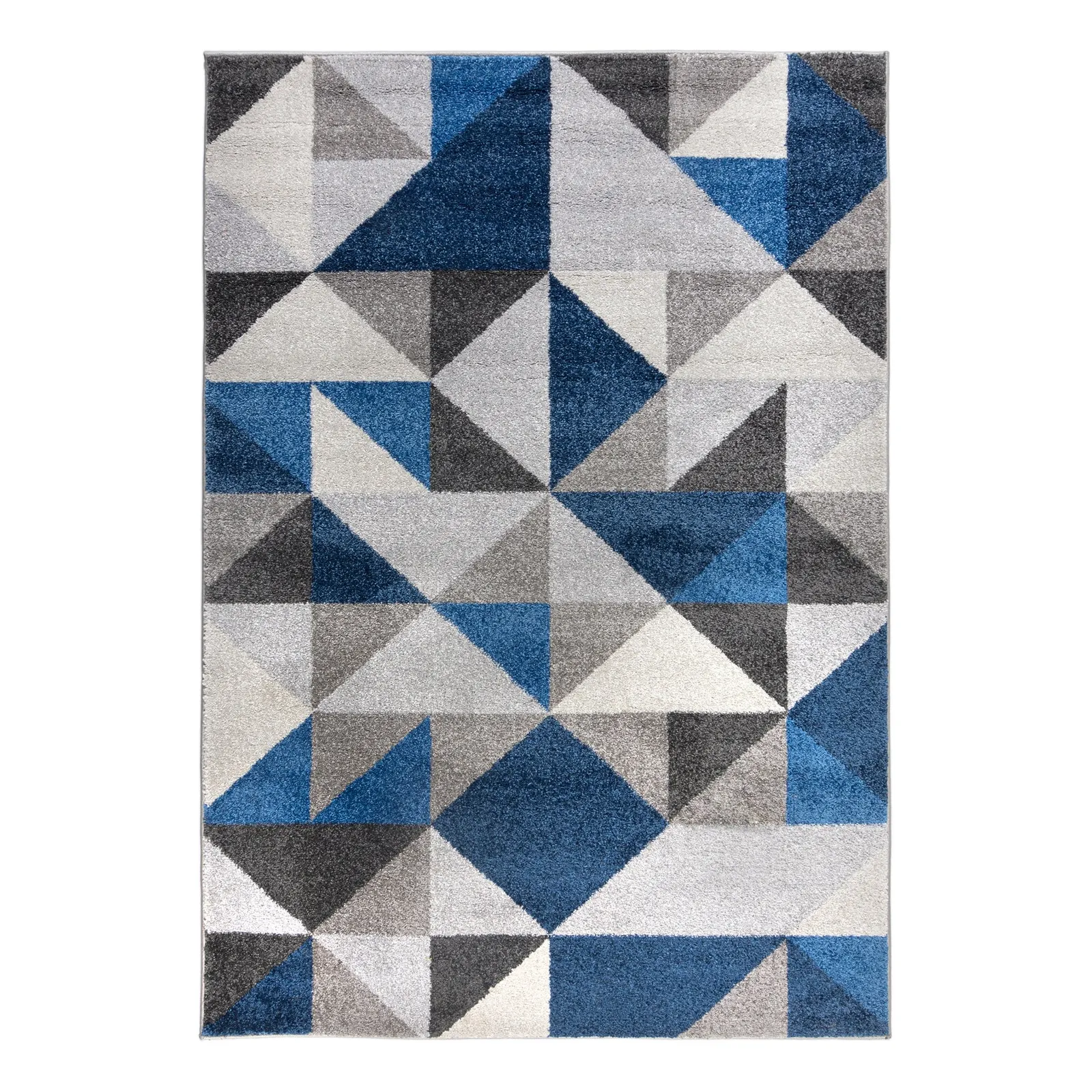 Geo Squares Rug Navy Blue, Grey and White