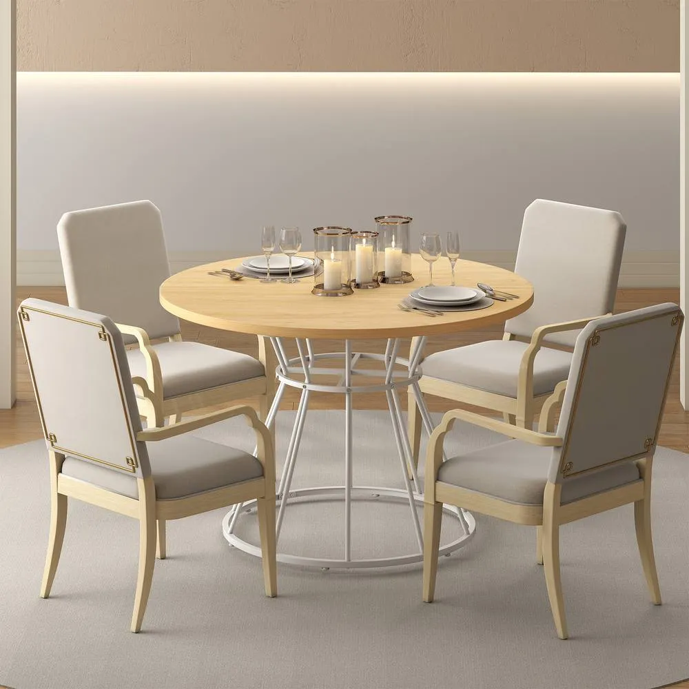 Costway Round Dining Table for 4 Farmhouse Kitchen Table with Wooden Tabletop in Natural 5
