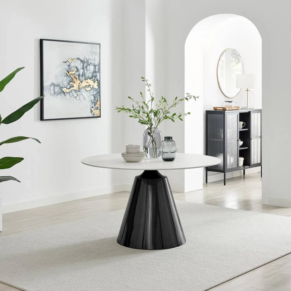 FurnitureboxUK Nina Marble-Effect Dining Set with Cream Fabric Chairs 2