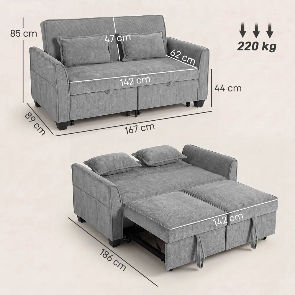HOMCOM Sofa Bed, 4-in-1 Convertible Pull Out Sleeper Sofa in Grey 3