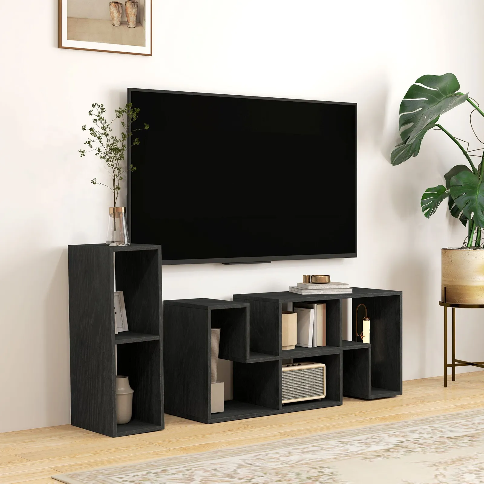 HOMCOM TV Unit for TVs up to 75 Inches, Free Combination TV Stand in Black