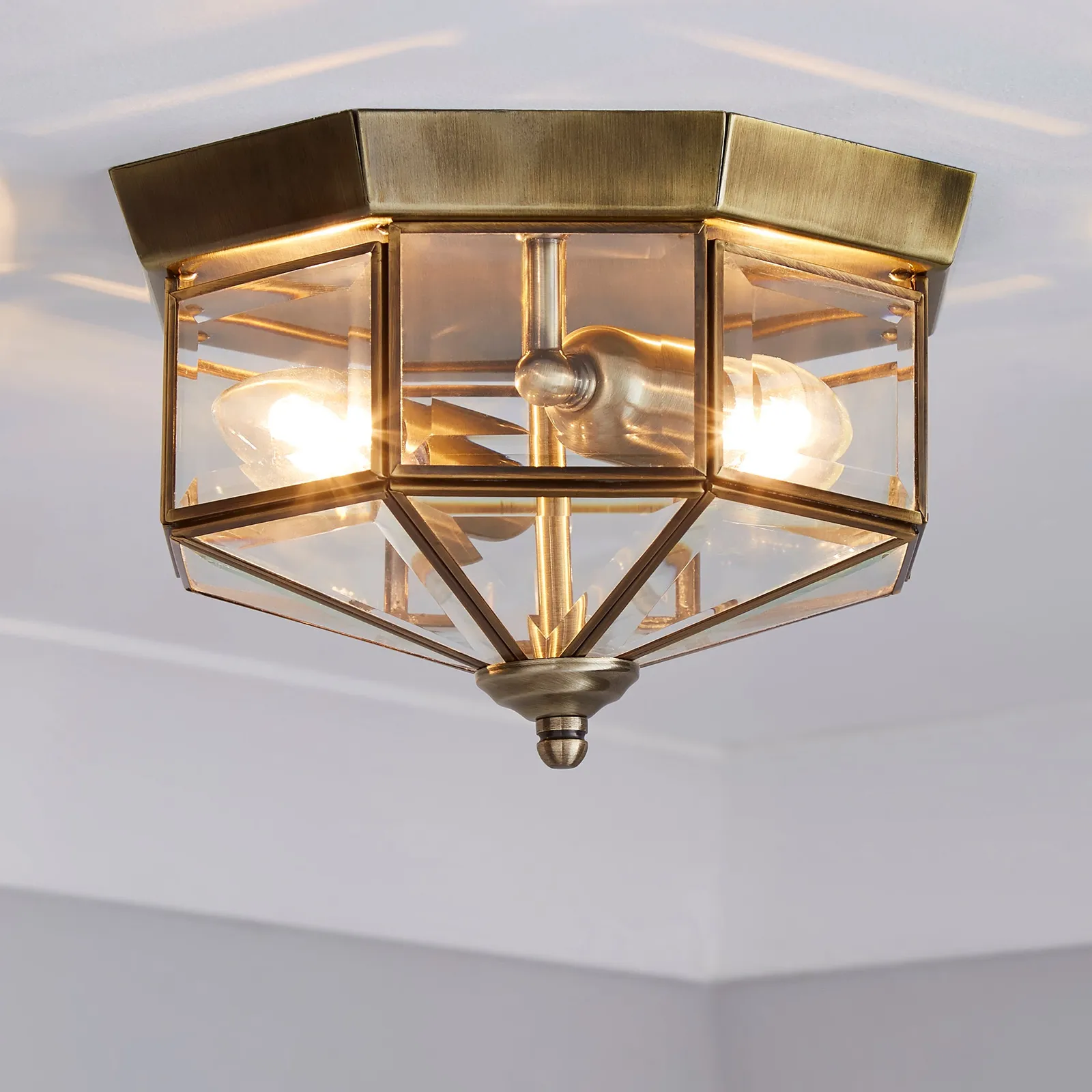 Ab 2 Light Antique Brass Flush Ceiling Fitting Bronze