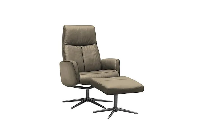 Vaasa Leather Swivel Recliner Chair and Footstool with Black Base