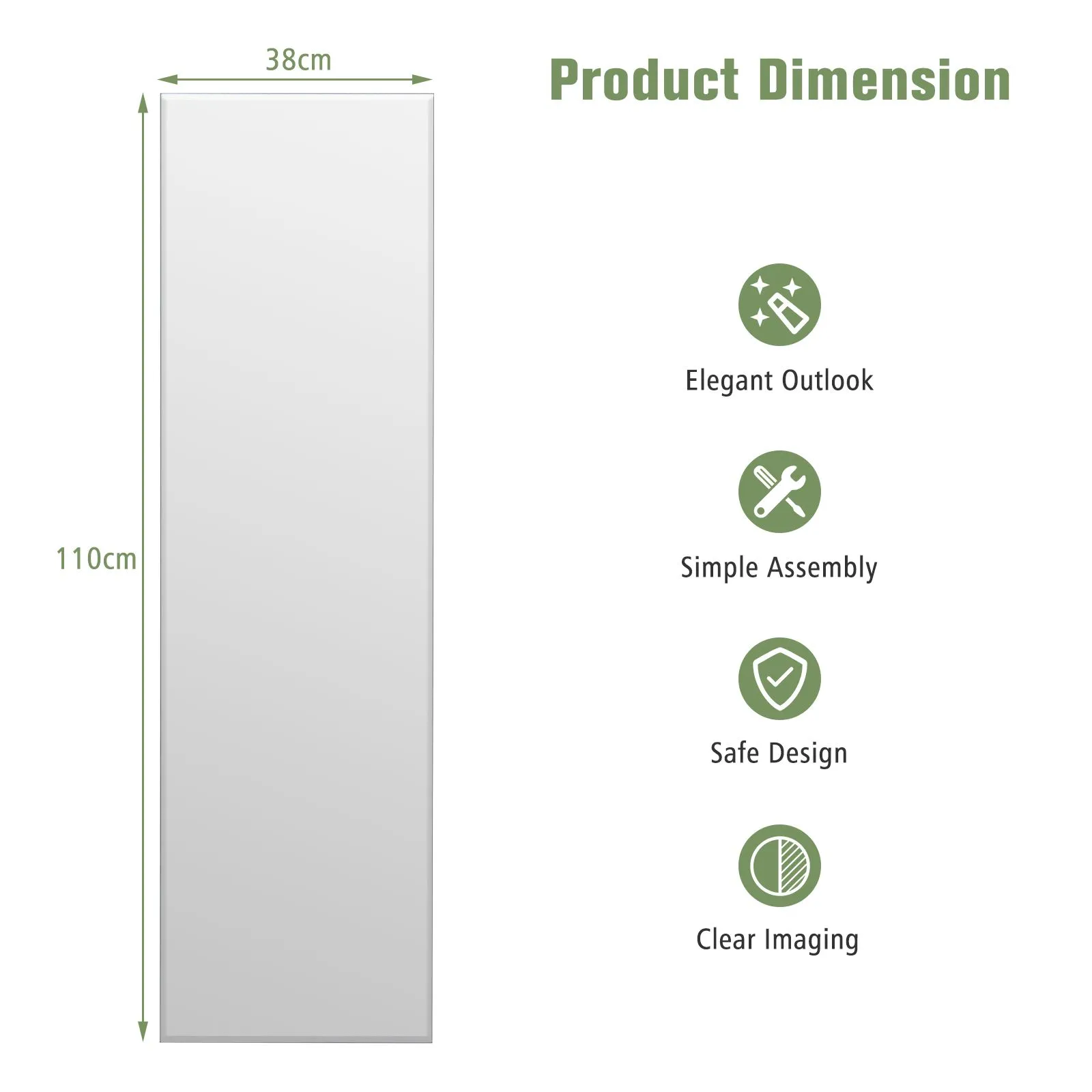 Costway Full Length Wall Mounted Mirror for Bathroom Bedro in White 2