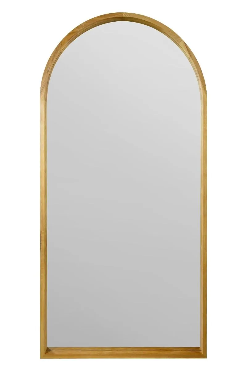 MirrorOutlet Solid Oak Framed Arched Leaner / Wall Mirror 71" X 35" (180CM X 90CM) in Beige 3