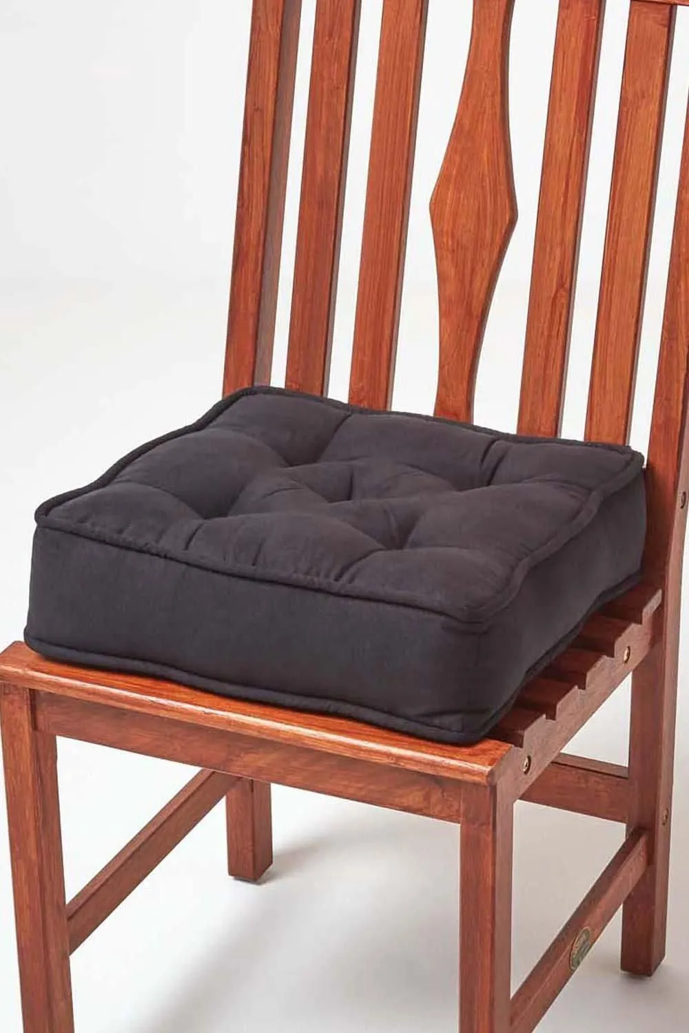 Homescapes Faux Suede Dining Chair Booster Cushion in Black 1
