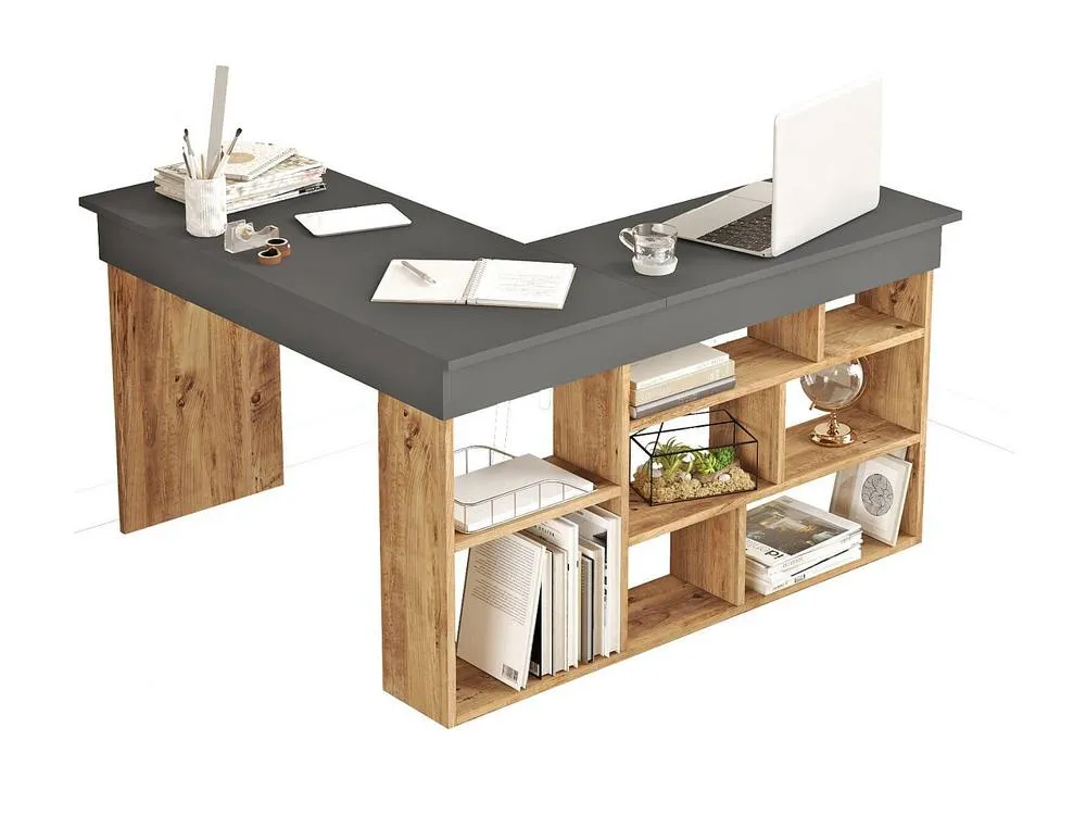 Vente-unique Corner Desk With Storage - Colour: Anthracite & Natural - LILEUL in Grey 5