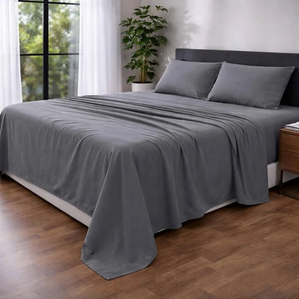 Homes-Linen Ultra Soft Microfibre Flat Sheet Breathable Wrinkle & Fade Resistant in Grey