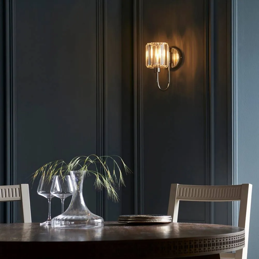 Endon Collection Berenice Glass Shade Wall Lamp Bright Nickel, Grey 5