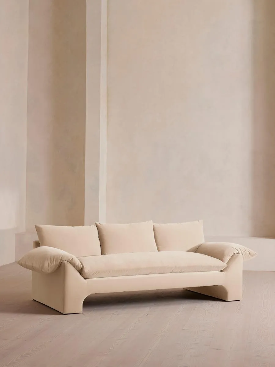 Wyatt Three Seater Sofa, Velvet, Porcelain