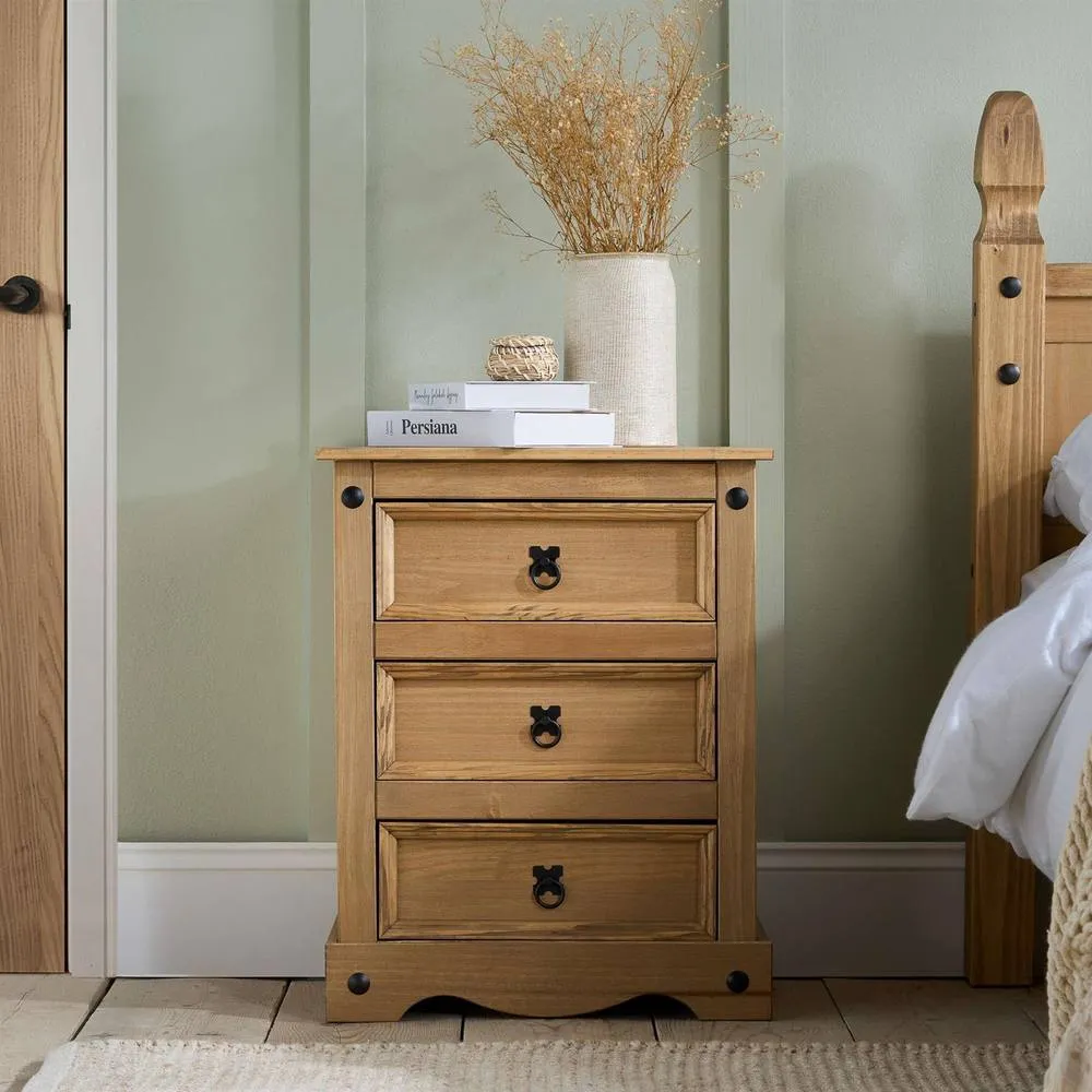 Birlea Pair of Corona Large 3 Drawer Bedside Cabinet Bedside Mexican Chest in Natural 2