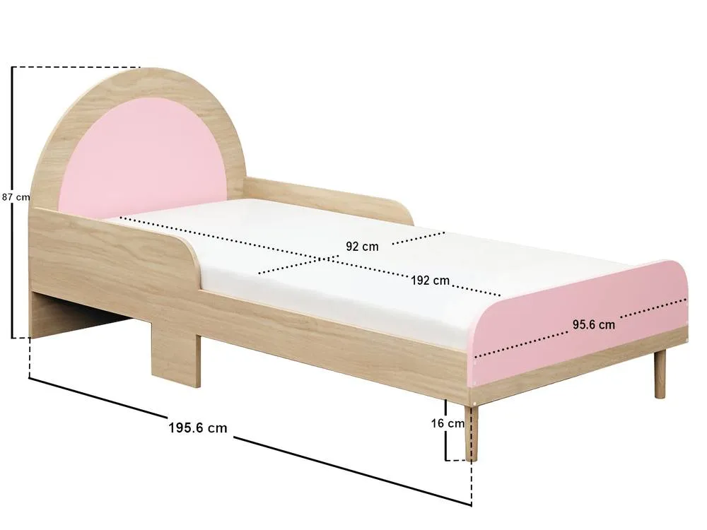 Flair Noah Single Curved Headboard Bed Oak in Pink 6