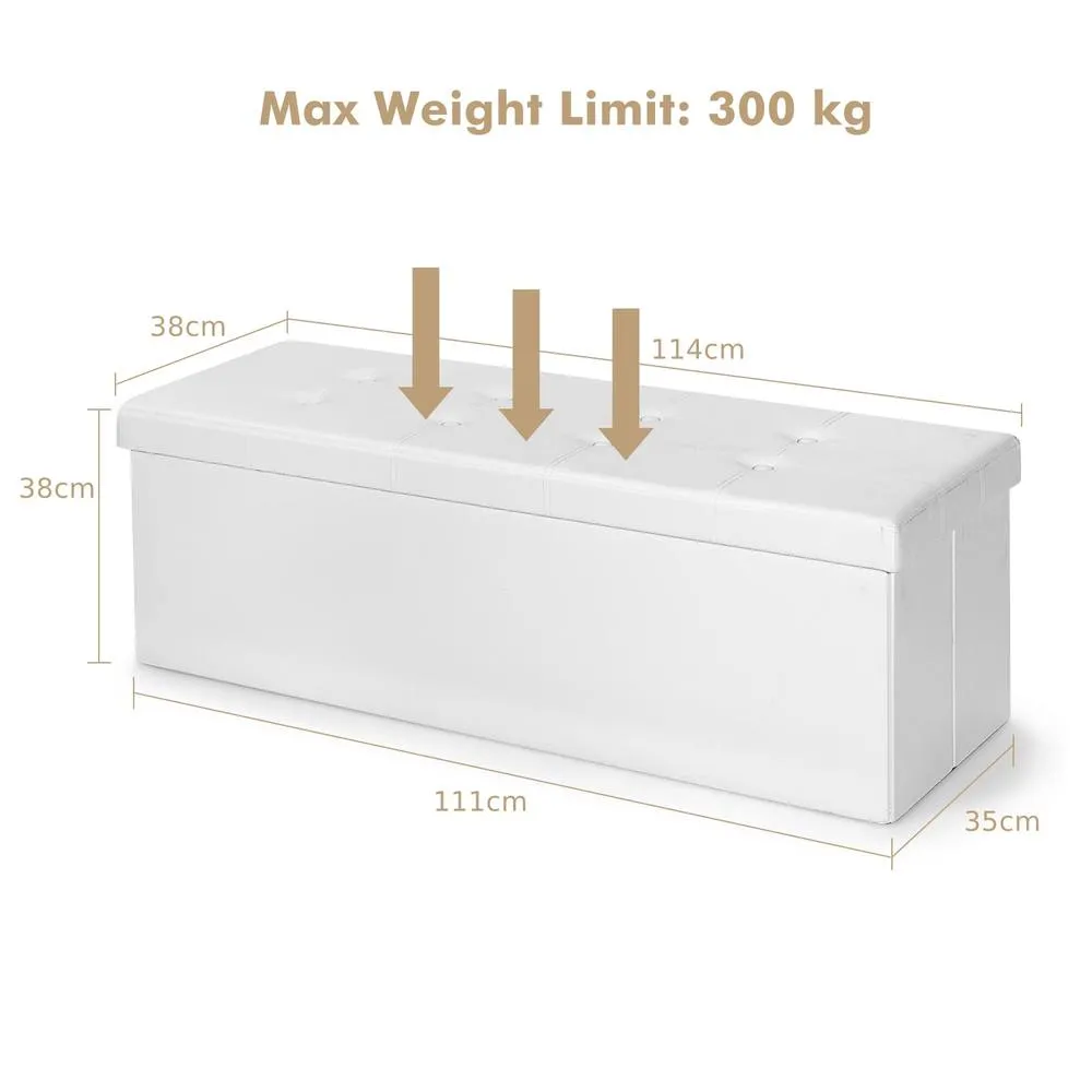Costway Foldable Storage Ottoman Bench Large Storage Chest with Divider in White 2