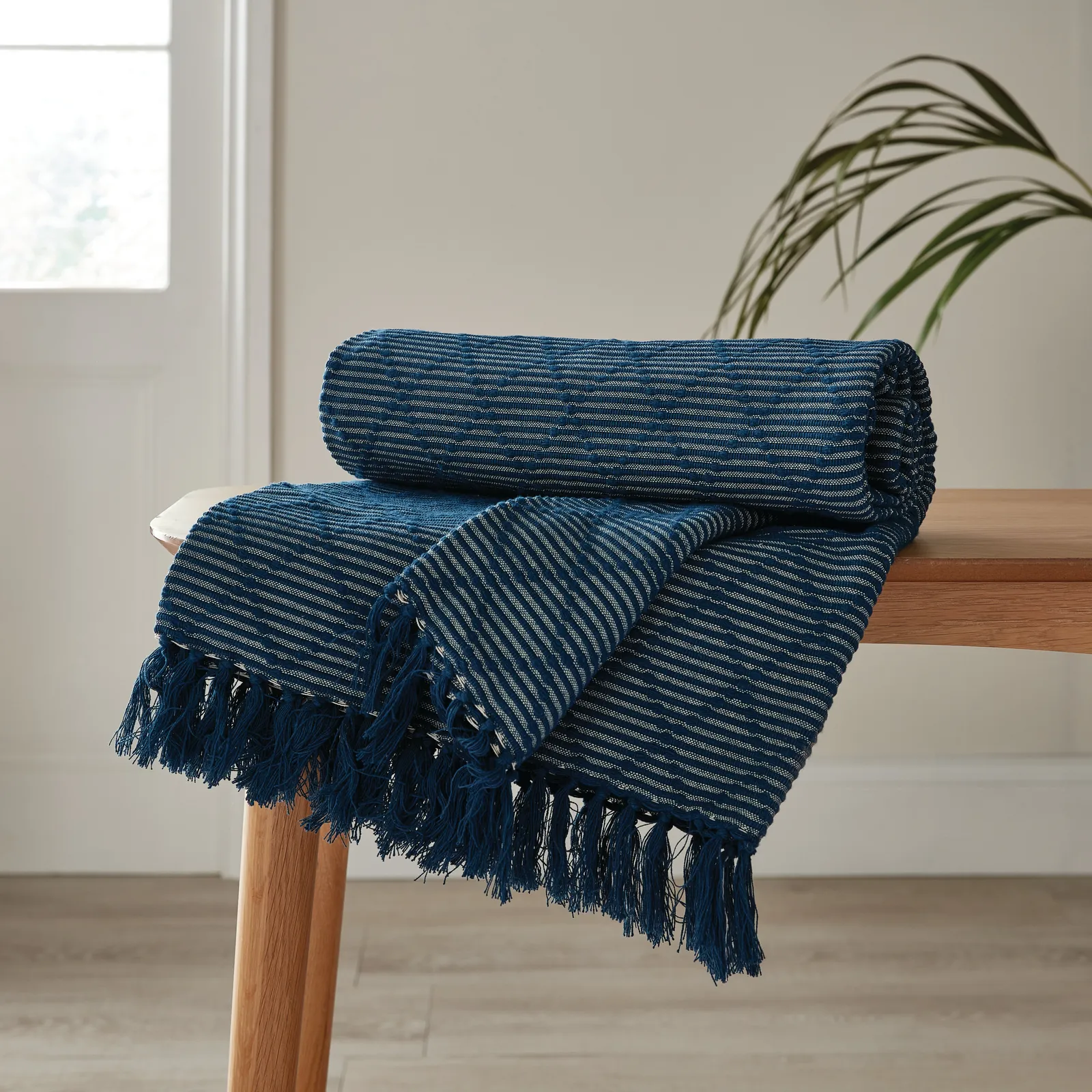 Tufted Diamond Throw Navy Blue