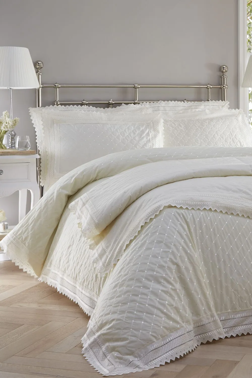 Portfolio Home Broderie Anglaise Duvet Cover Set in Cream 1