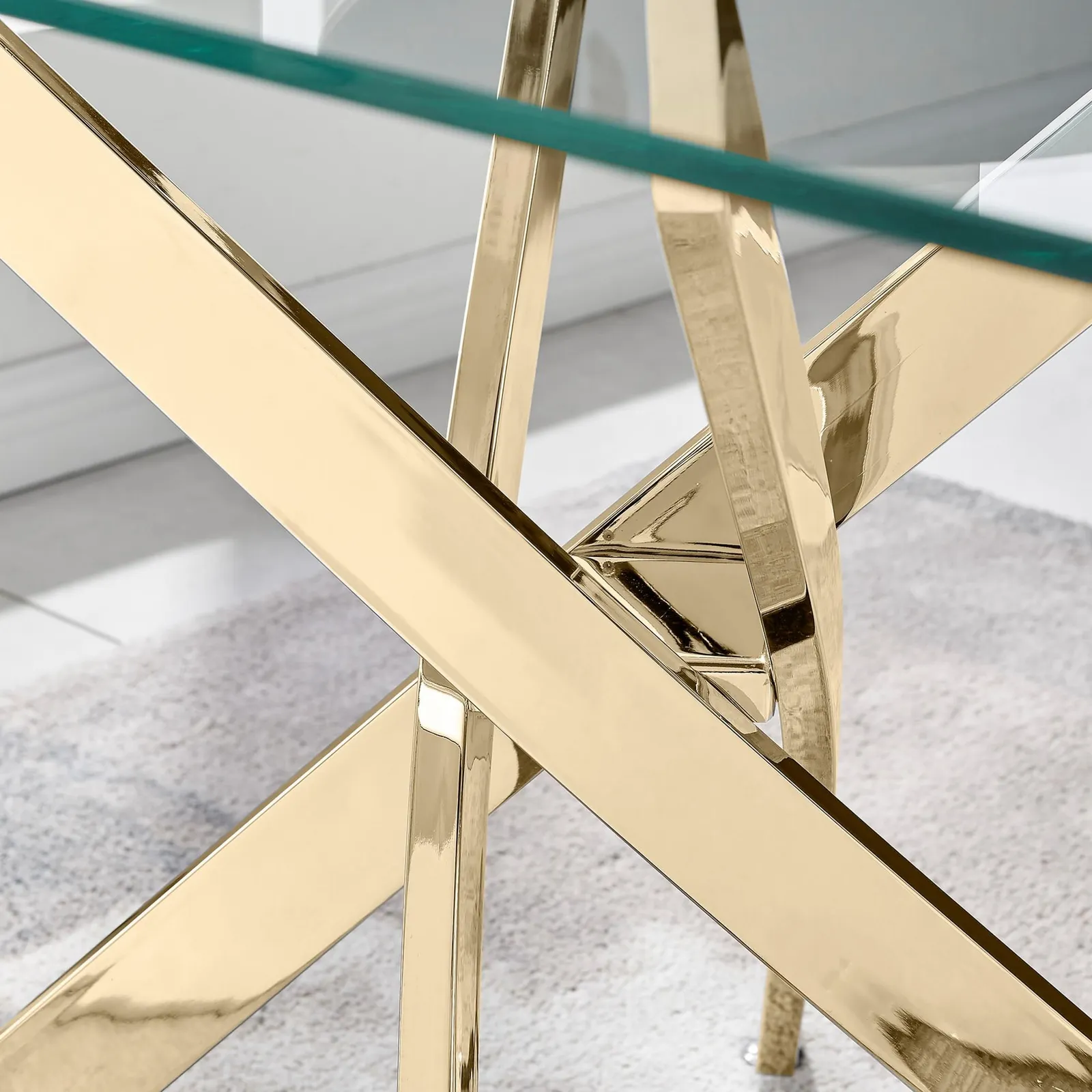 FurnitureboxUK Leonardo 120cm 4-Seater Glass & Chrome Metal Starburst Dining Table in Gold 4
