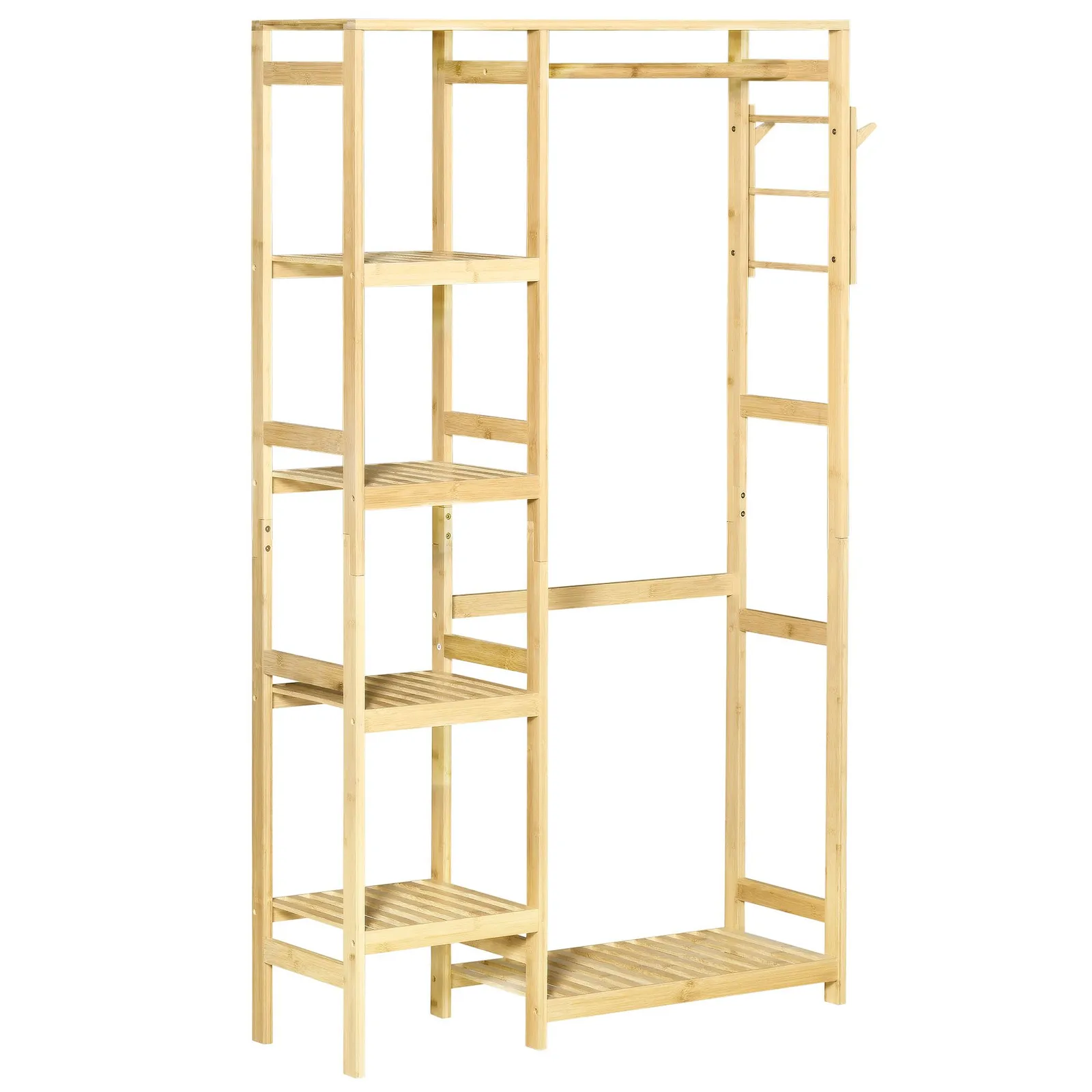 HOMCOM Coat Rack Bamboo Garment Rack with Storage Shelf Hanging Rail in Light Brown 2