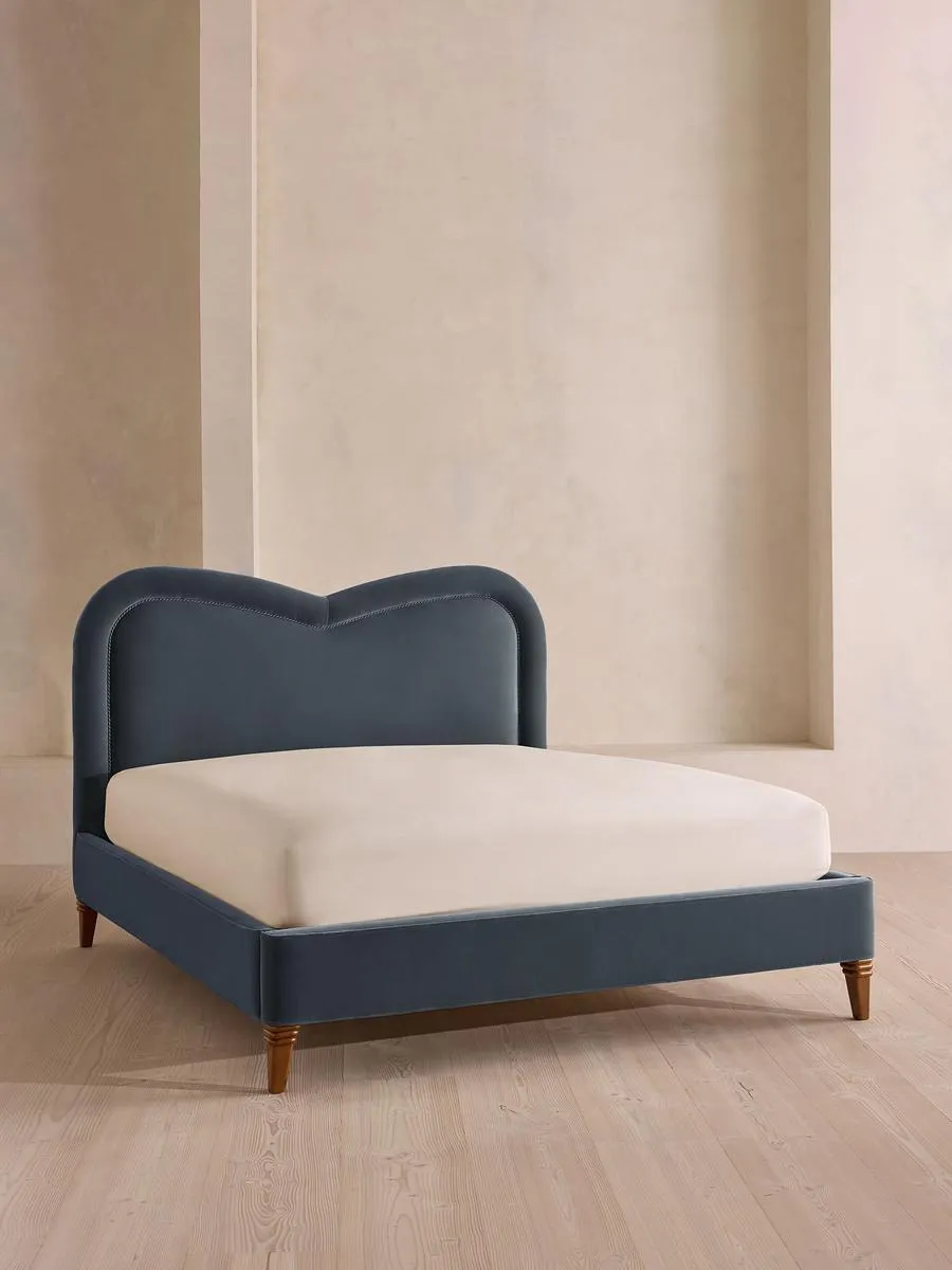 Keira Bed, King, Velvet, Grey Blue