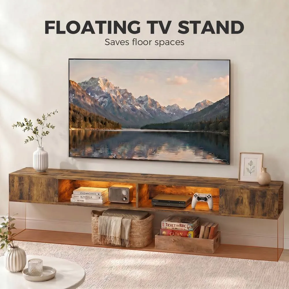 HOMCOM TV Stand with RGB LED Lights for 75-Inch TV in Brown 4