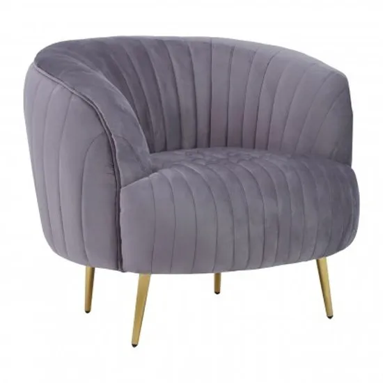 Florino Velvet Upholstered Armchair In Grey With Gold Legs