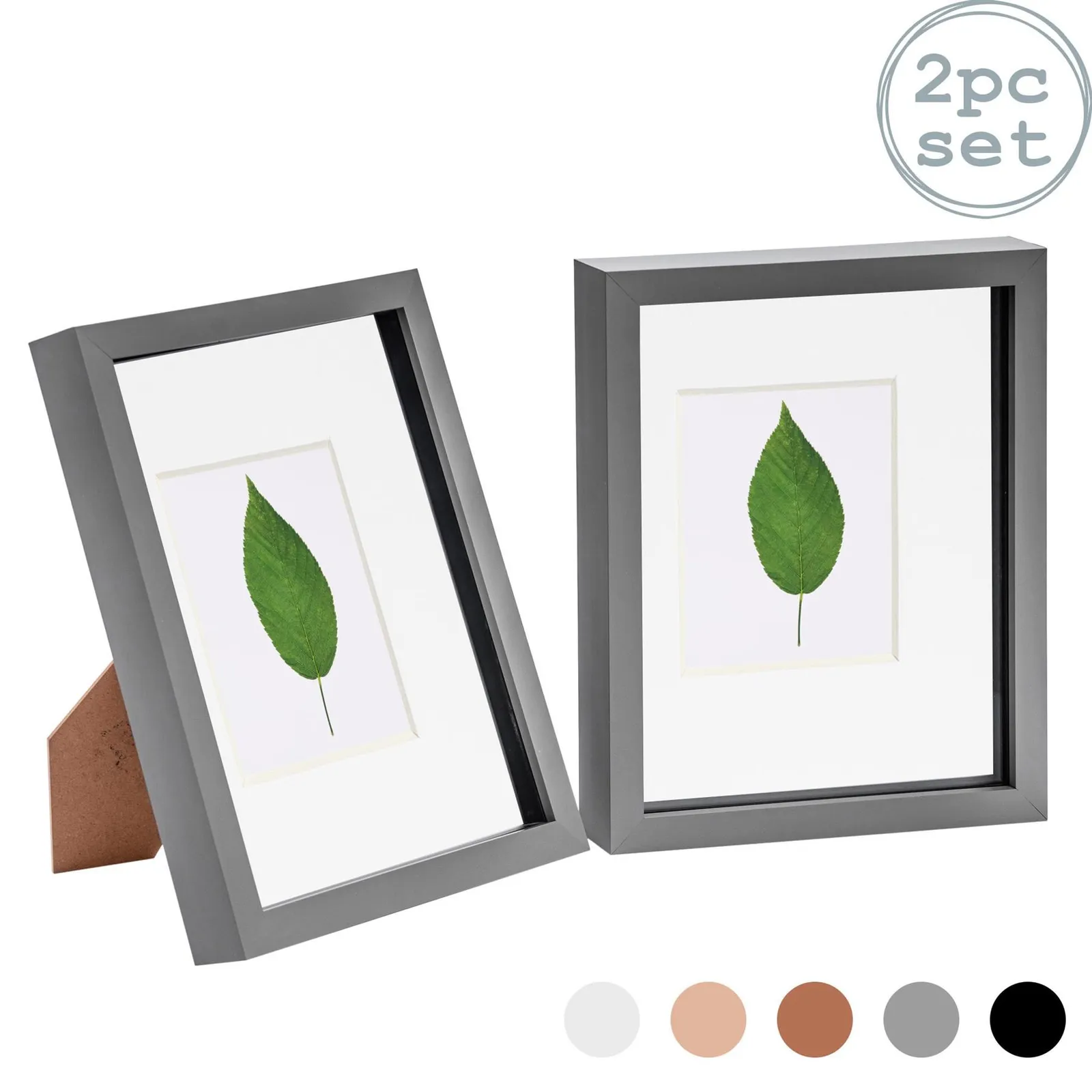 Nicola Spring 3D Box Photo Frames - 8 x 10" with 4 x 6" Mount - Grey Mount - Pack of 2