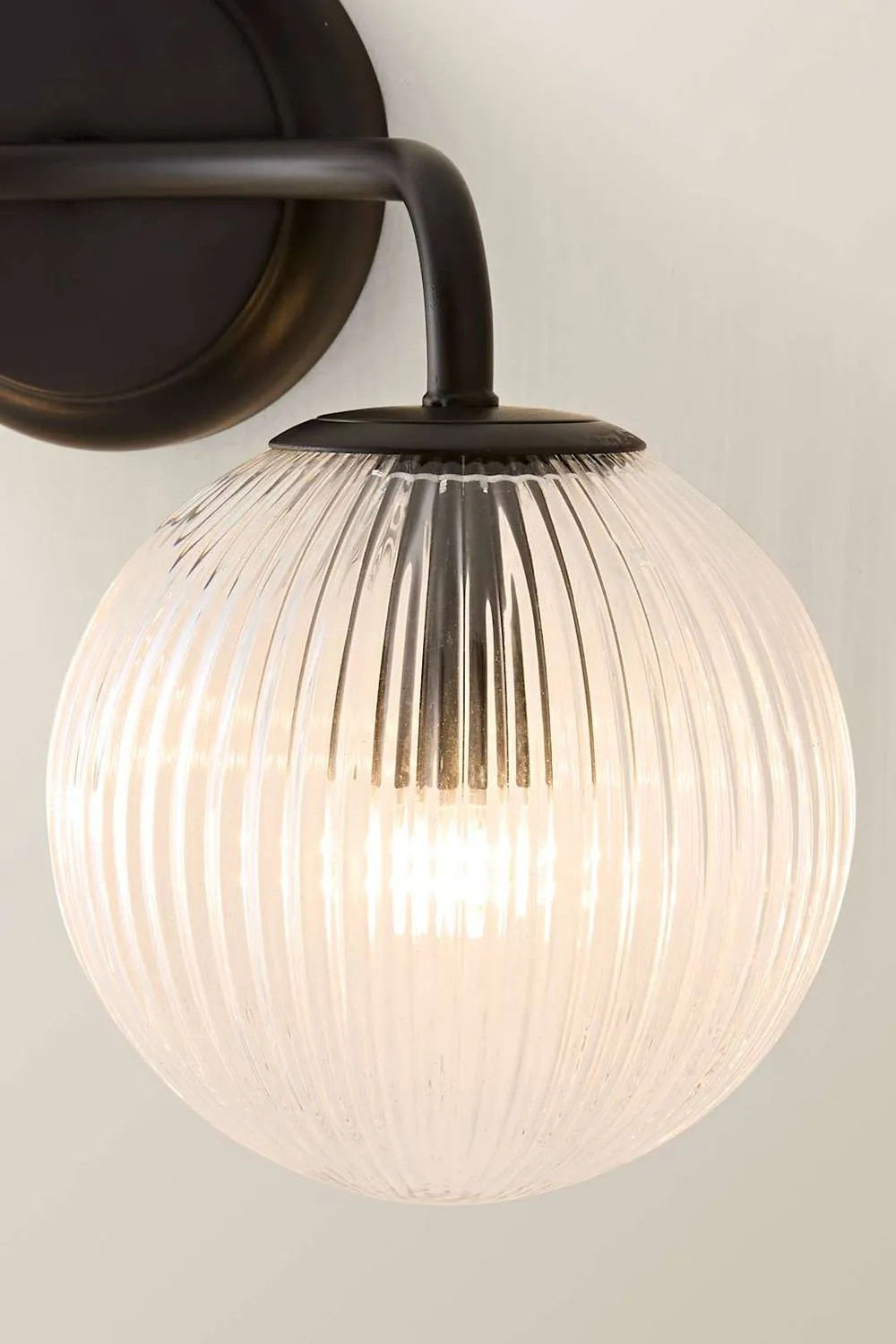 ValueLights Kempton Ribbed Glass Globe Shade 2 Arm Wall Light in Black 4