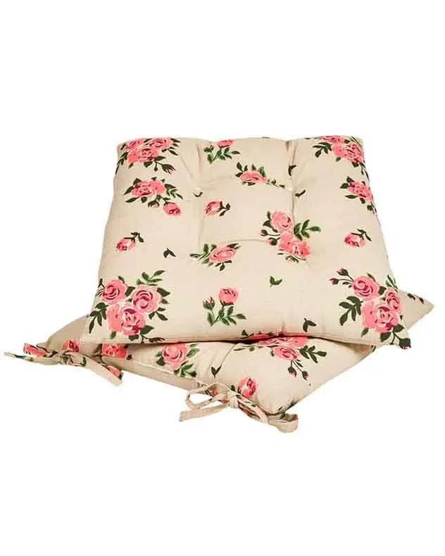 Dibor Set of 2 Vintage Rose Green Summer Outdoor Garden Chair Seat Pad Cushions W40 x L40cm 2