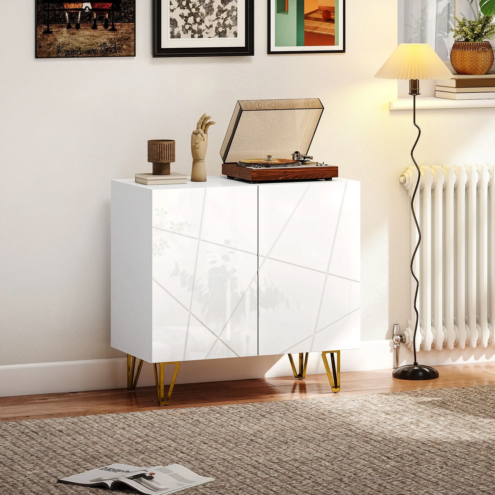 HOMCOM Storage Cabinet, Sideboard with Adjustable Shelf in White